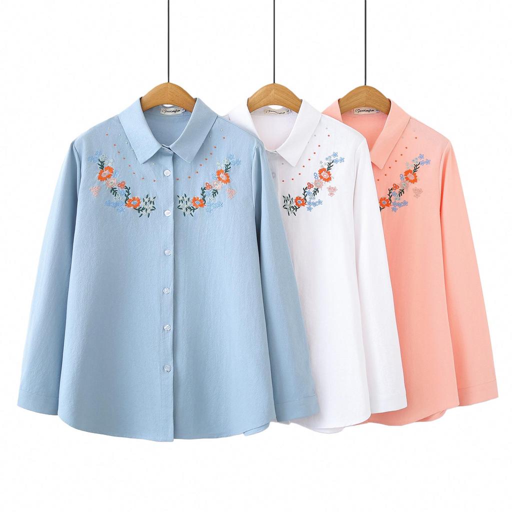 2026 Spring Retro Plus Size Cotton Embroidered Long Sleeve Cardigan for Women - Slimming 200 Jin Top for Plus Size