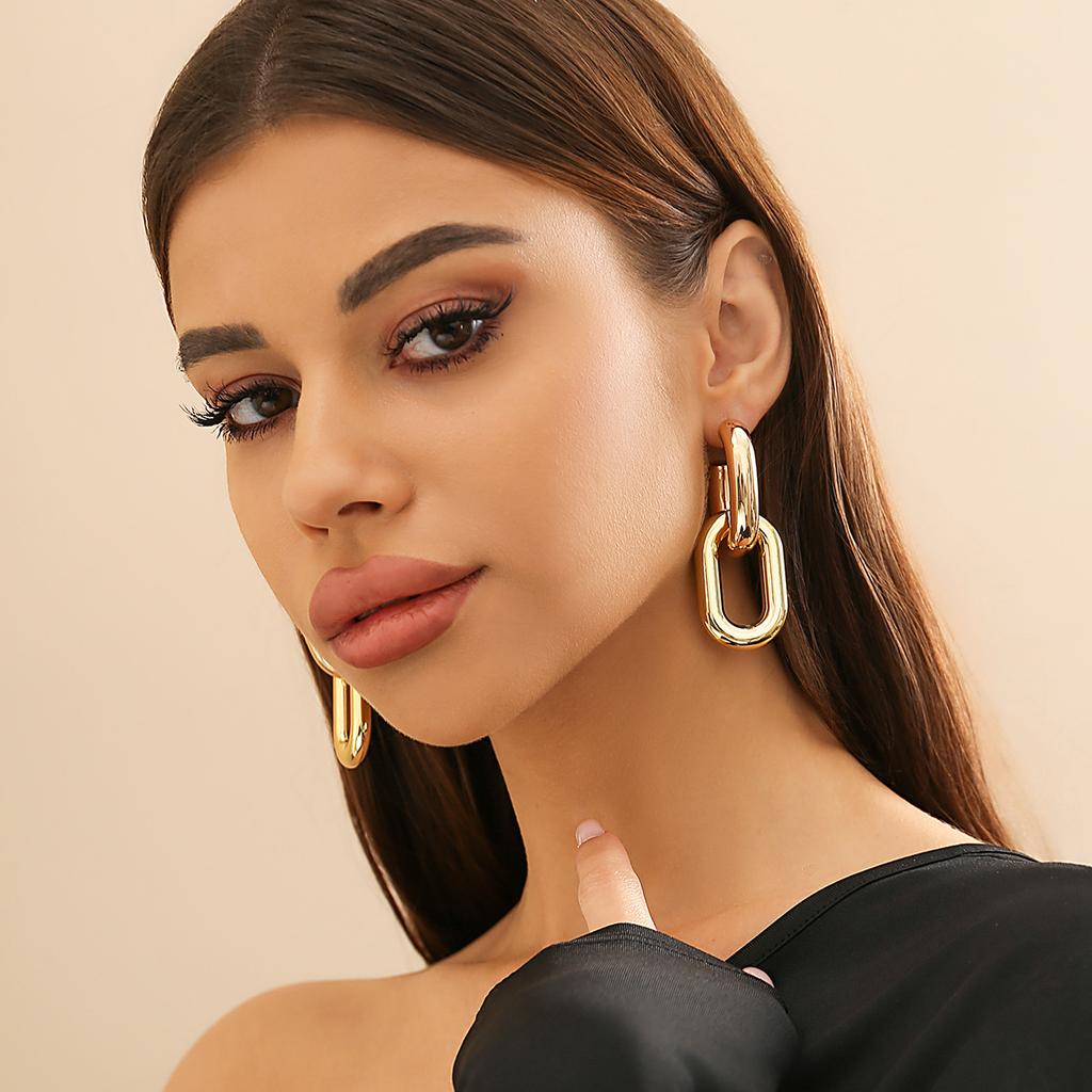 Accessories, metal wind rings, thick chain studs, sweet and cool design, simple geometric earrings for women