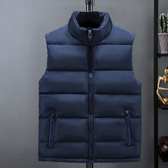 Autumn Winter Men Vest Solid  Color Thickened Stand Collar Zipper Slim Fit Sleeveless Jacket for Daily Wear