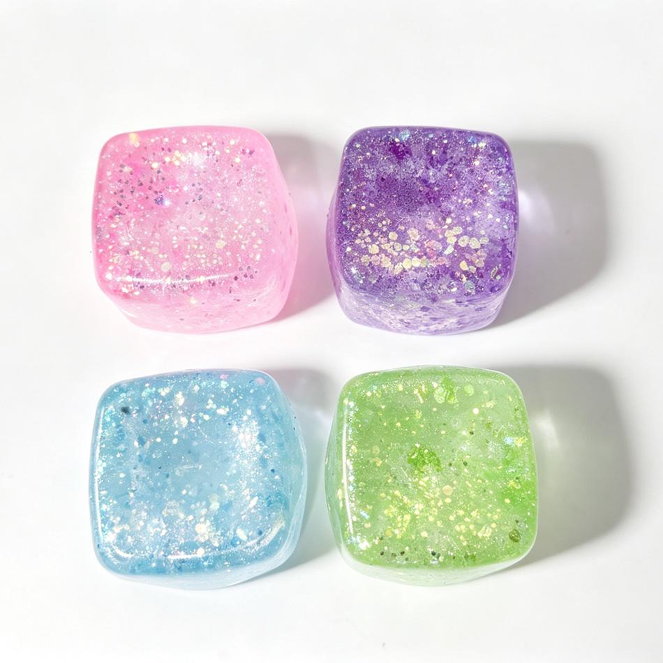Glitter Squishy Maltose Cube Stress Relief Toy Anti-Stress Slow Light Decompression Vent Cube for Stress Management