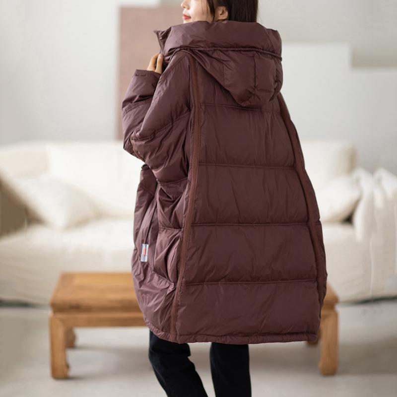 Damen Daunenjacke mit Kapuze, weiße Entendaunenjacke, Übergröße, Puffermantel, lässig, locker, dick, Parkas, Damenoberbekleidung