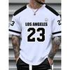 European and American Men's Summer Los Angeles Striped Letter Print Comfortable Breathable Round Neck