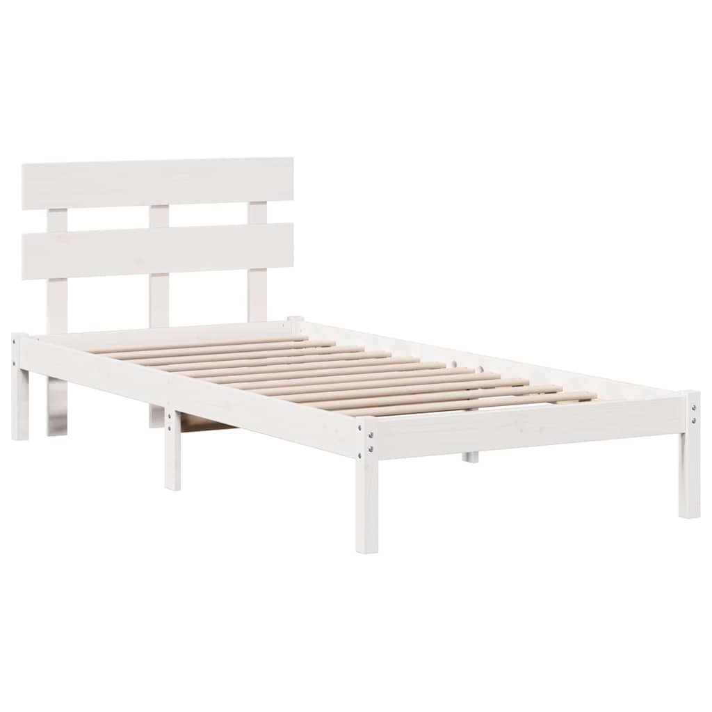 White Bed Frame with Headboard 75 X 190 Cm Solid Pine Wood