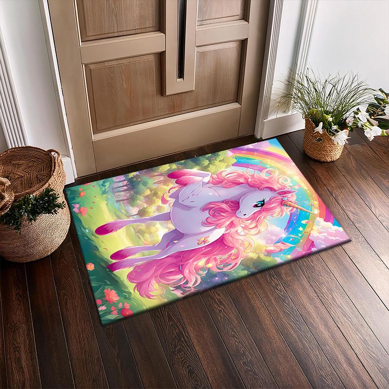 1pc Personalized Unicorn Rainbow Carpet Rug for Living Room Bedroom Home Sofa Decoration,Kids play Non-slip Floor Mat