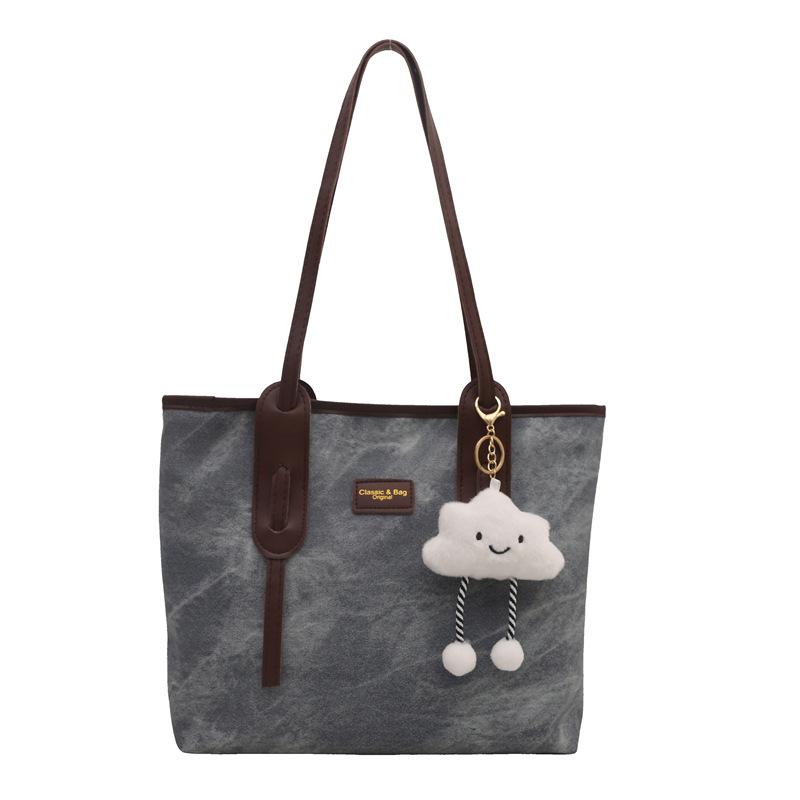 Retro Large-Capacity Tote Bag Women'S Fashion Textured Shoulder Bag Simple Work Commuter Bag Splicing