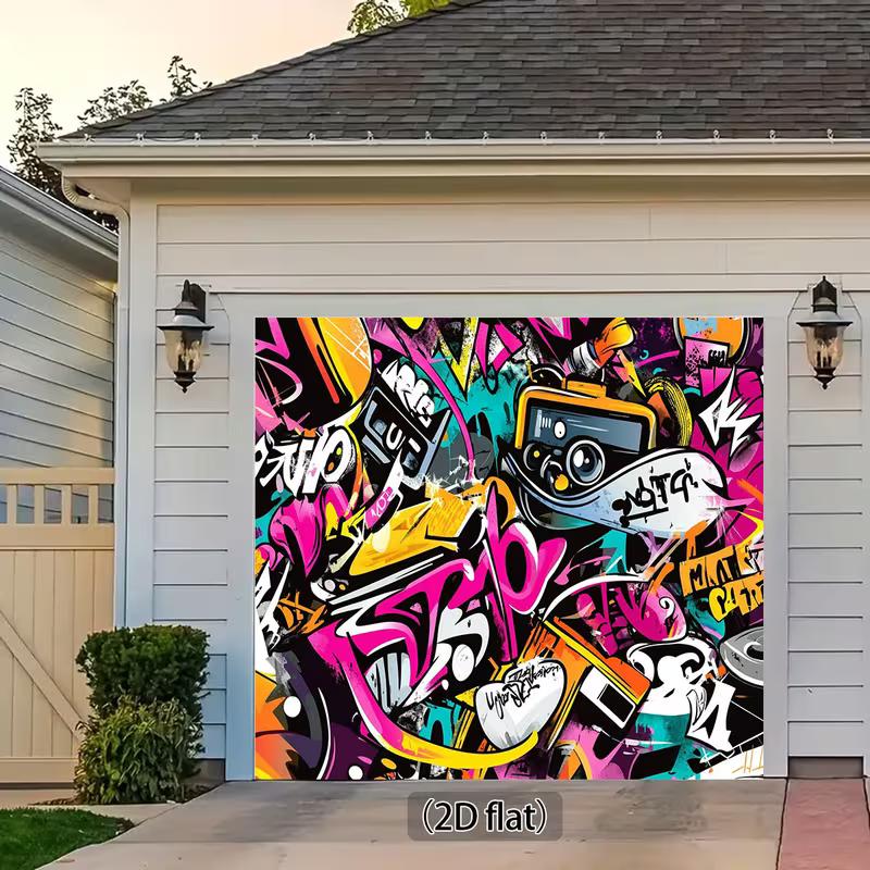 2D Stedelijke Graffiti Achtergrond, Roze & Gele Straatkunst Camera & Muziek Elementen Achtergrond