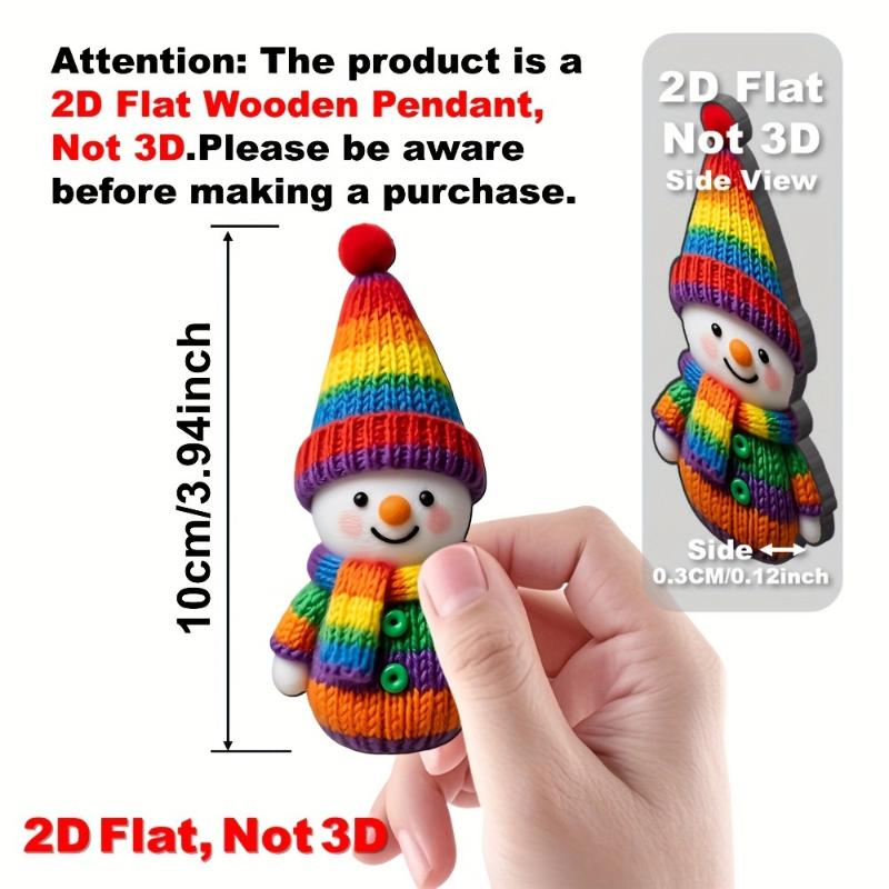 1/16/32 Stuks 2D Platte Houten Sneeuwman Hangend Ornament Kleurrijke Gebreide Stijl Sneeuwman Hanger Voor Kerstboom Xmas Vakantie Decor