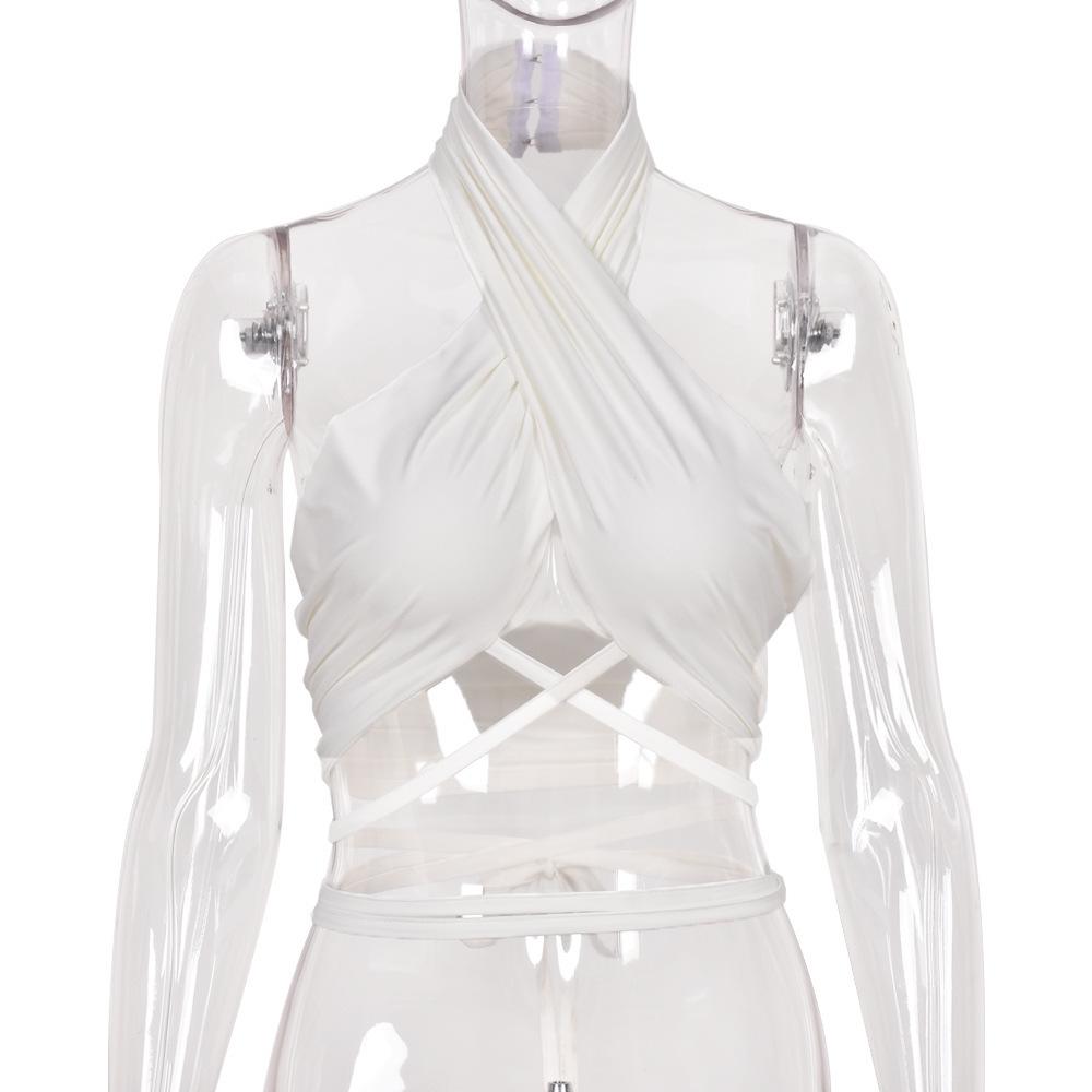 Neues Sommer-Top mit durchgehendem Farbdesign, rückenfrei und zum Schnüren für Damen - Europäischer & Amerikanischer Stil