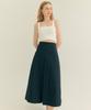 Fry Height Cotton Pleated A-Line Long Skirt Black