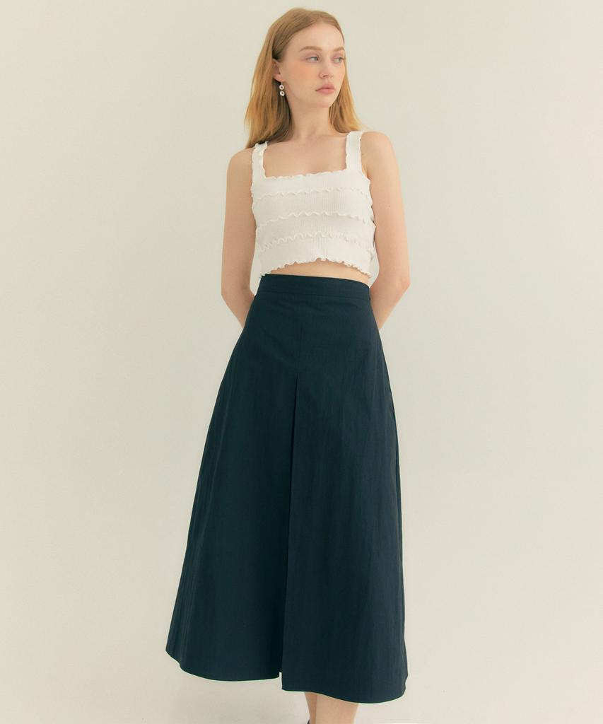 Fry Height Cotton Pleated A-Line Long Skirt Black