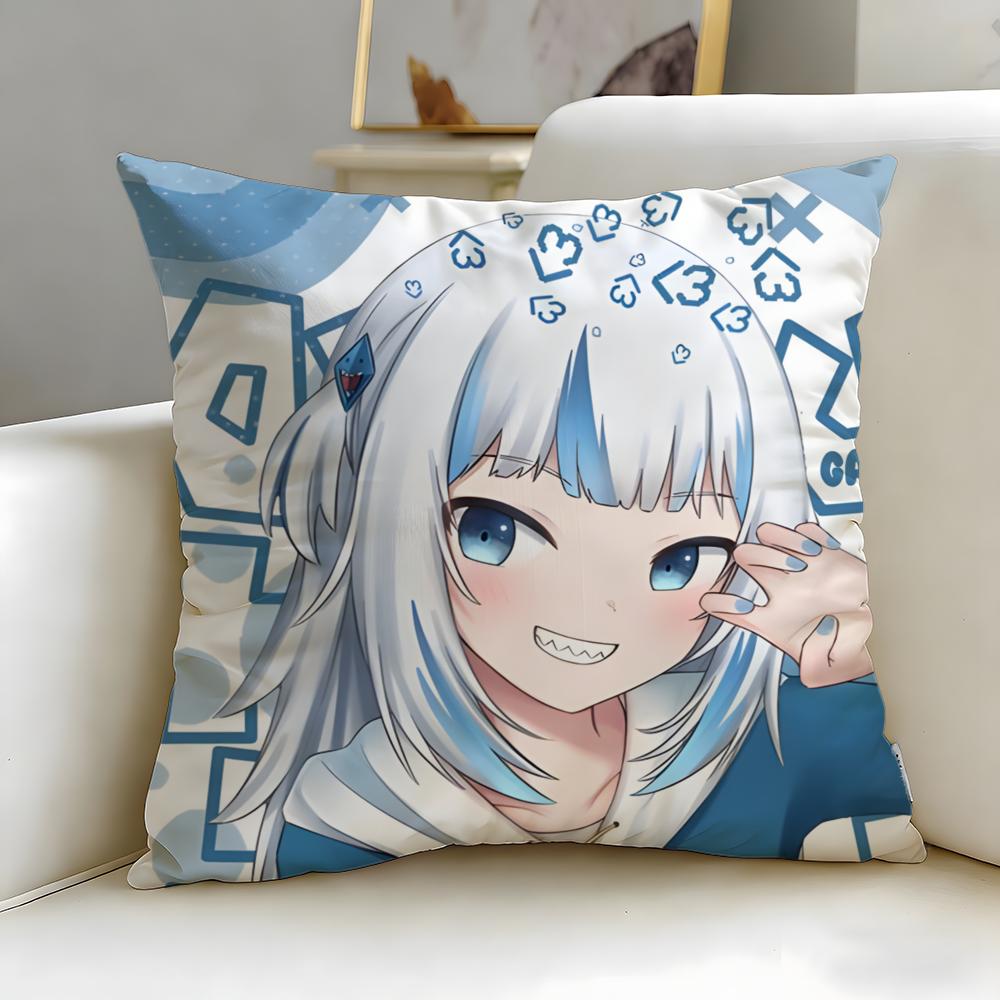 Virtual Idol Gawr Gura Hololive EN Cushion Cover Soft EasyWash Pillow Case Versatile for Couch Bed Travel and Office