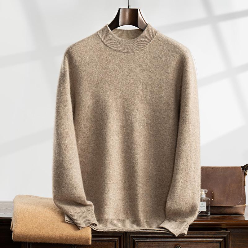 Pánsky jesenný/zimný hrubý kašmírový pletený sveter s polorolákom - Business Casual, Voľný strih, Nadmerná veľkosť