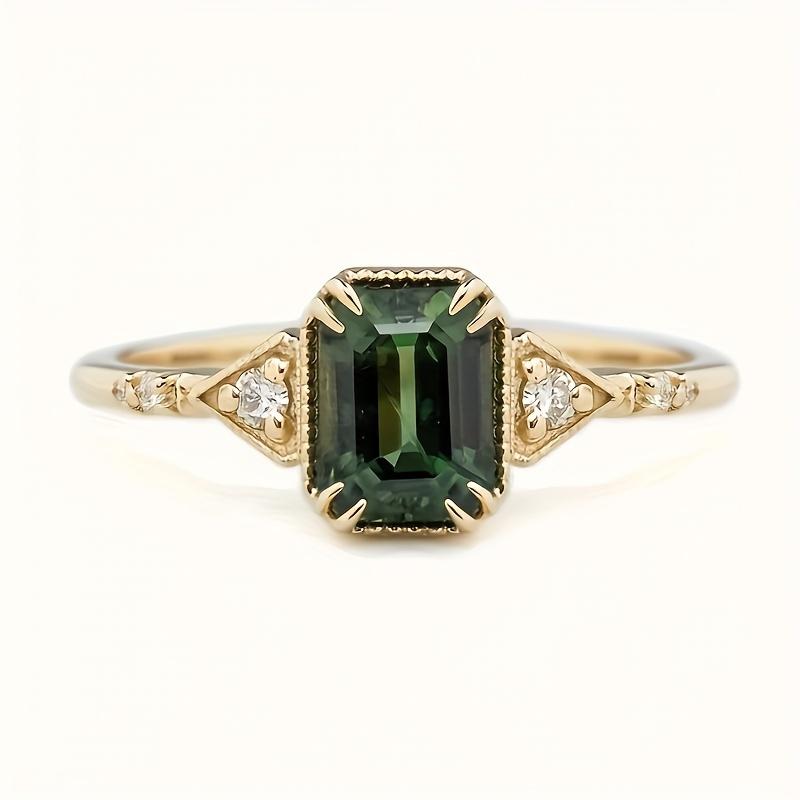 Vintage Trend Square Set Zirconia Ring for Women's Niche Design Jewelry, Ethnic Style Holiday Party Accessory Gift