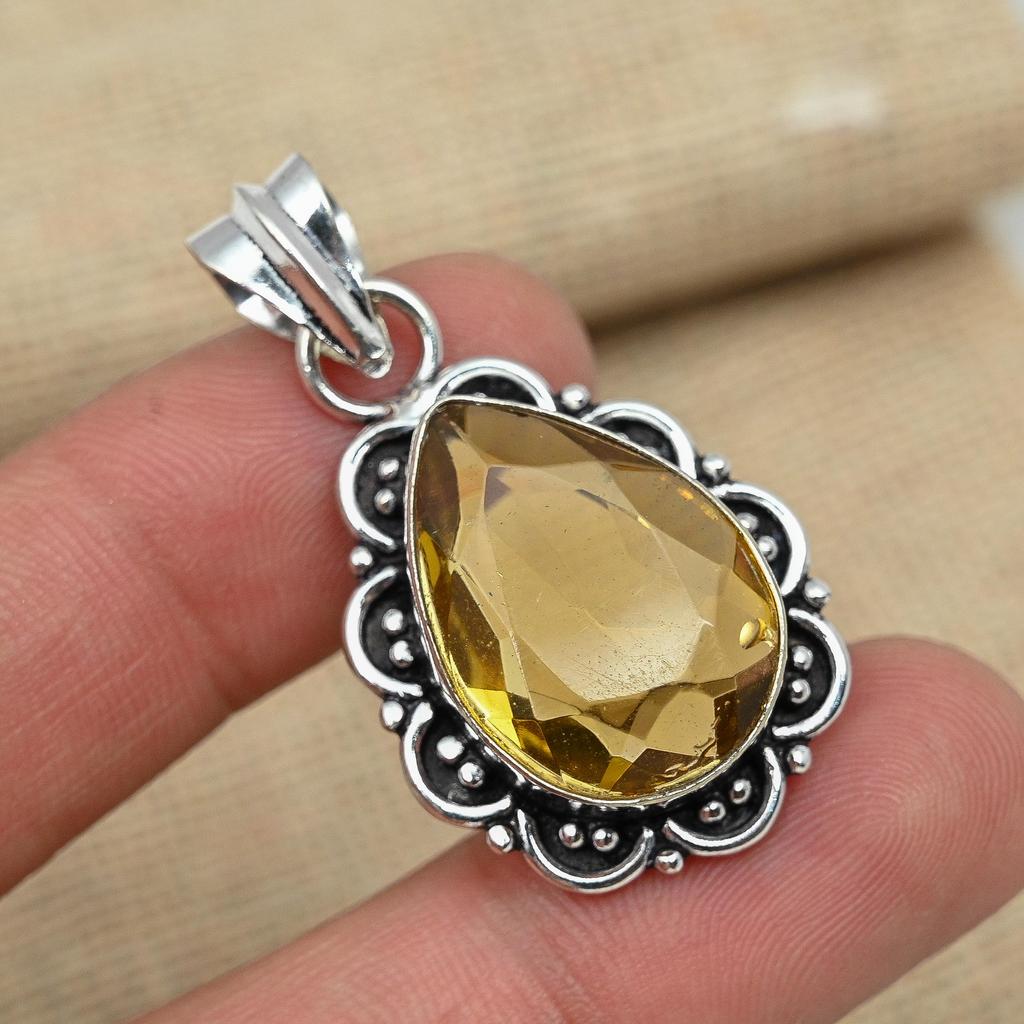 Citrine Gemstone Handmade Solid 925 Sterling Silver Jewelry Anniversary Pendant For Her