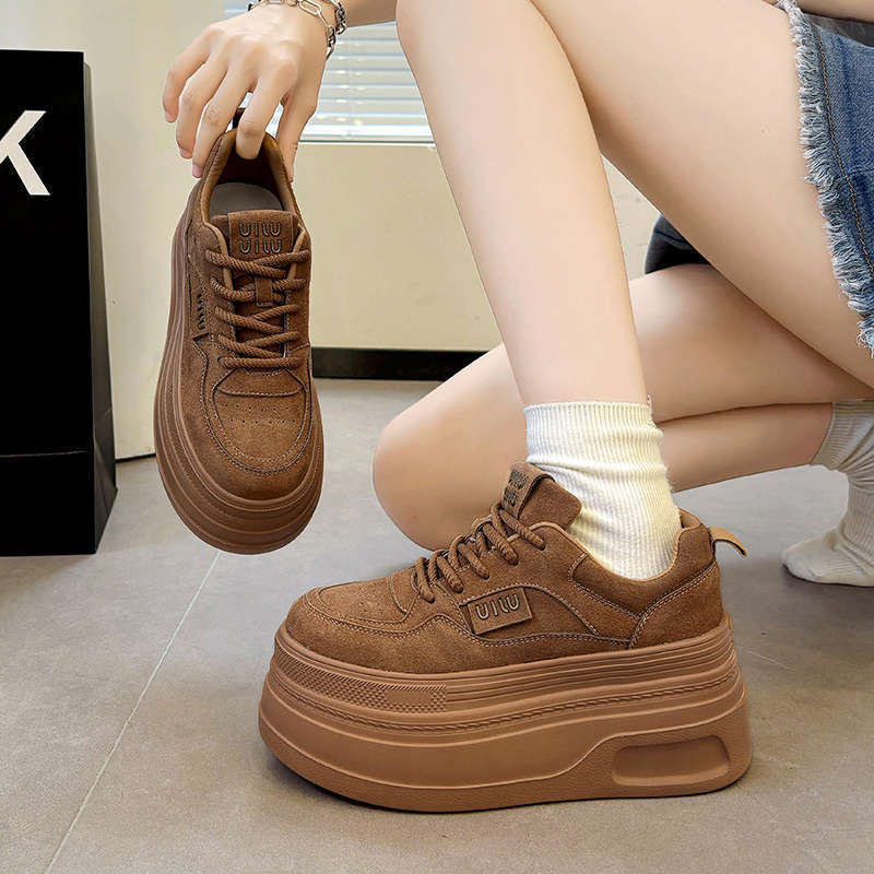 Retro Muffin Shoes Women's Maillard Lace-up Casual Shoes Autumn New Matte Small Thick Soles Increase Height