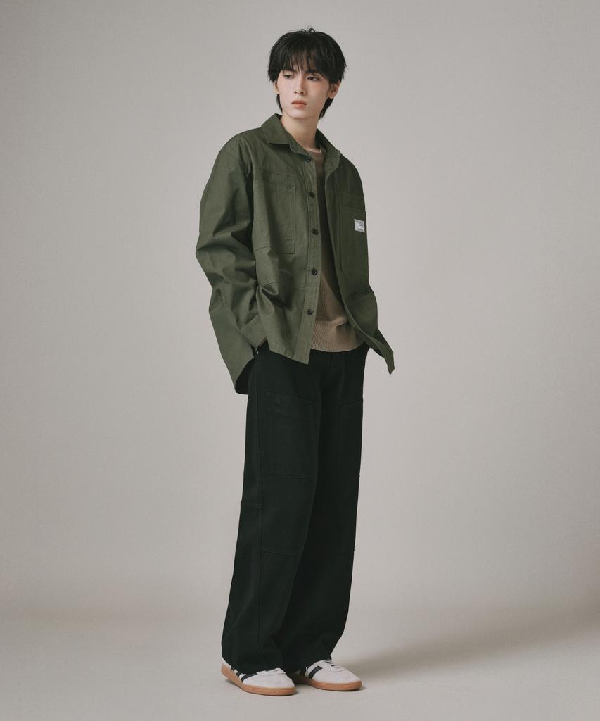 Beodeonteu Curved Cut Multi-Dart Wide Twill Pants [Black]
