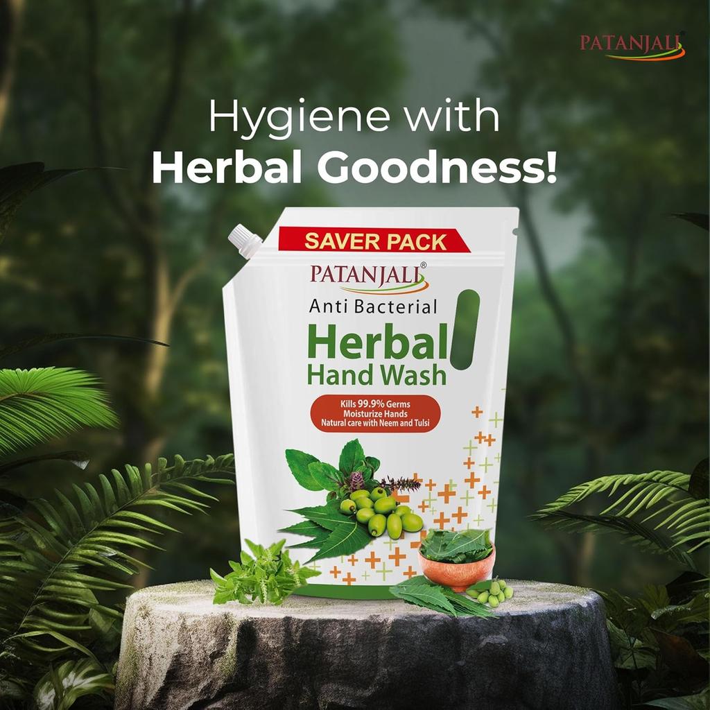 Patanjali Herbal Hand Wash Anti-Bacterial 1.5 L Refill Family Pack Gentle Moisturizing Hand Soap
