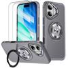 360° Kickstand Case - BOOLING - for iPhone 17 - Hybrid with Magnetic Ring - Gray - 2 Tempered Glass Screen Protectors