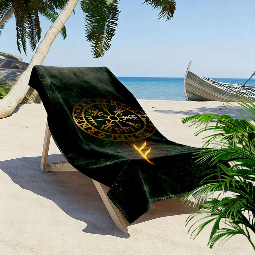 Golden runic compass harmony Print beach towel, quick drying, suitable for travel, outdoor sports, jogging, the beach and swimming, gift