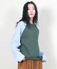Deumakeu Color Block Line Raglan Long Sleeve T-Shirt Khaki