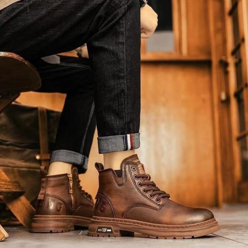 Herbst Winter Luxus Herren Stiefeletten Britischer Stil Herren Business High Top Lederstiefel Outdoor Rutschfest Motorradstiefel Sneakers
