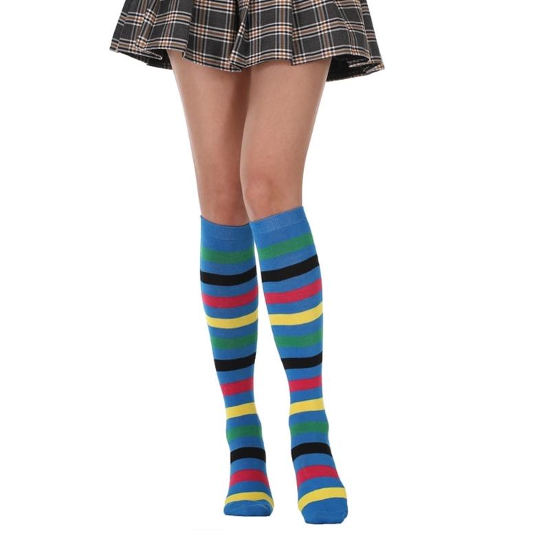 Women Striped Cotton Knee High Socks Long Stripe Printed Thigh High Striped Cotton Socks Colorful Fun Knee High Socks