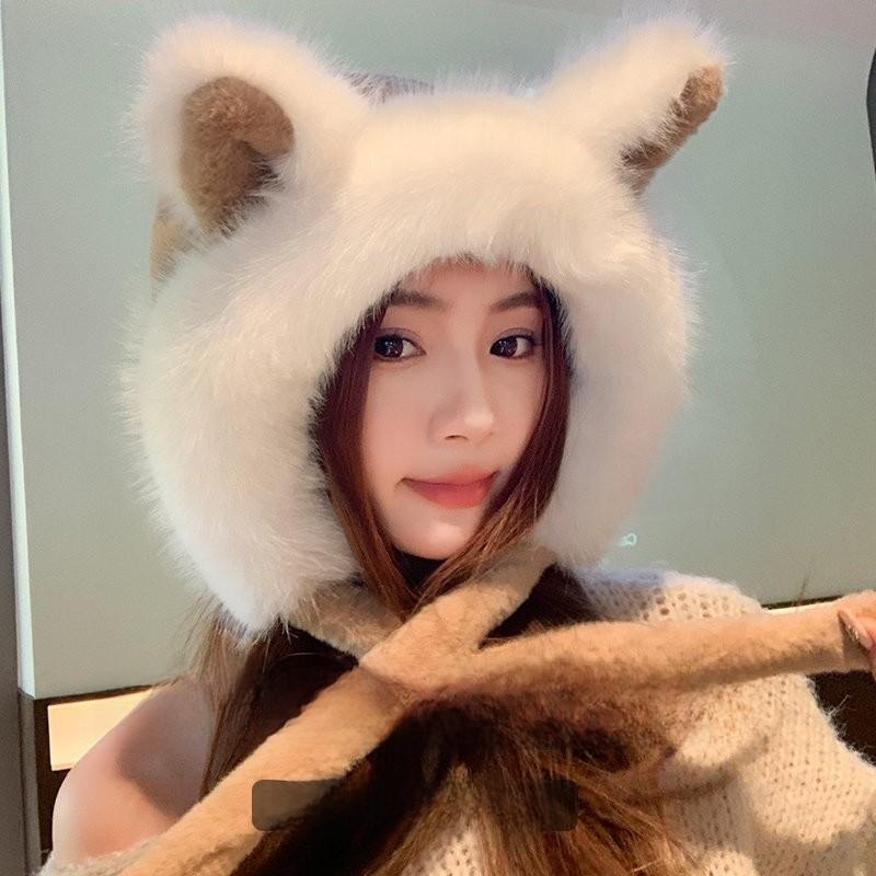 Cute Rabbit Ears Plush Hat With Adjustable Fit For Autumn And Spring Warmth