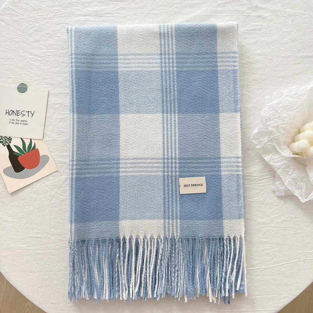 Popular couple black and white plaid scarf women's winter versatile imitation cashmere plaid scarf thickened to keep warm, windproof and cold