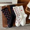 Stickerei Kirsche Damen Socken Japanische Mode Gestrickte Baumwolle Schwarz Weiß Lange Socken Damen Süßes Mädchen Lolita Kawaii Rüschensocken