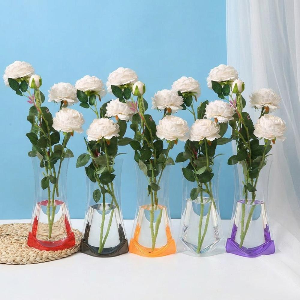 5 Pièces Vase à Fleurs Pliable Transparent en PVC Incassable Pliable Hydroponique Floral Étanche Imperméable Contenants pour Plantes Pièce