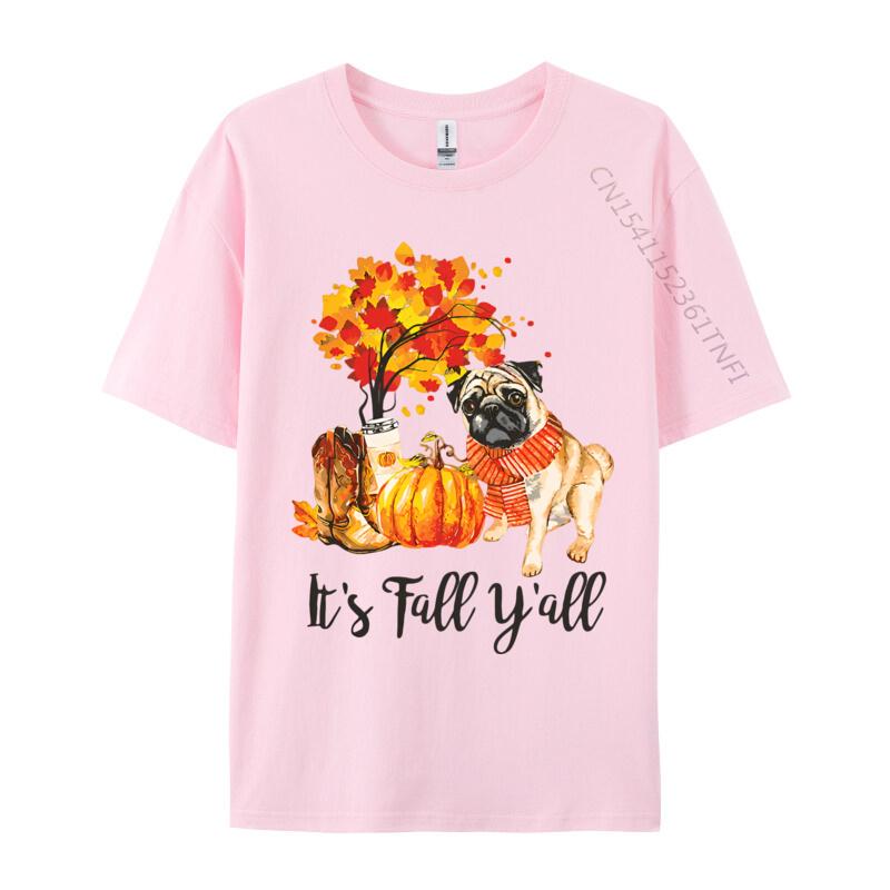 Its Fall Yall Pug Dog Autumn Leaves Tshirt Top Tshirts Tops Tees Graphic Cotton Family Mens Designer T Shirt