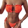 Women Sexy Leopard Pleated Tube Top Bra G-string Briefs Bikini Set Swimsuit