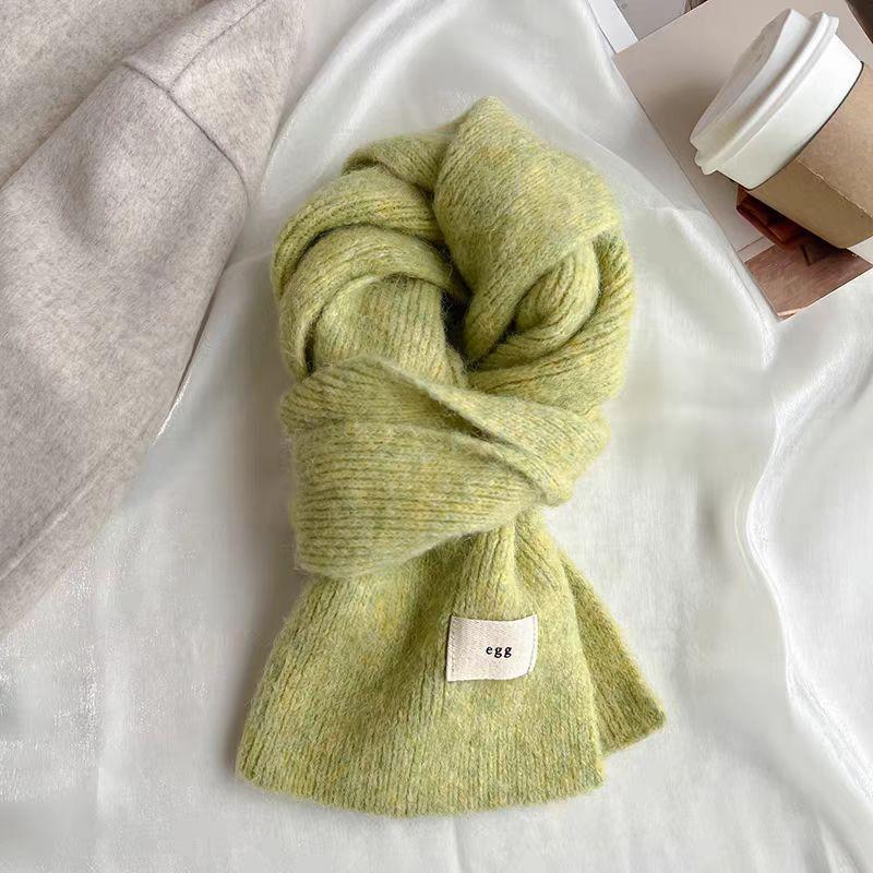 Korean Version of Green Knitted Scarf Women's Winter New Versatile Warm with Thread Solid Color Scarf Men's Couple