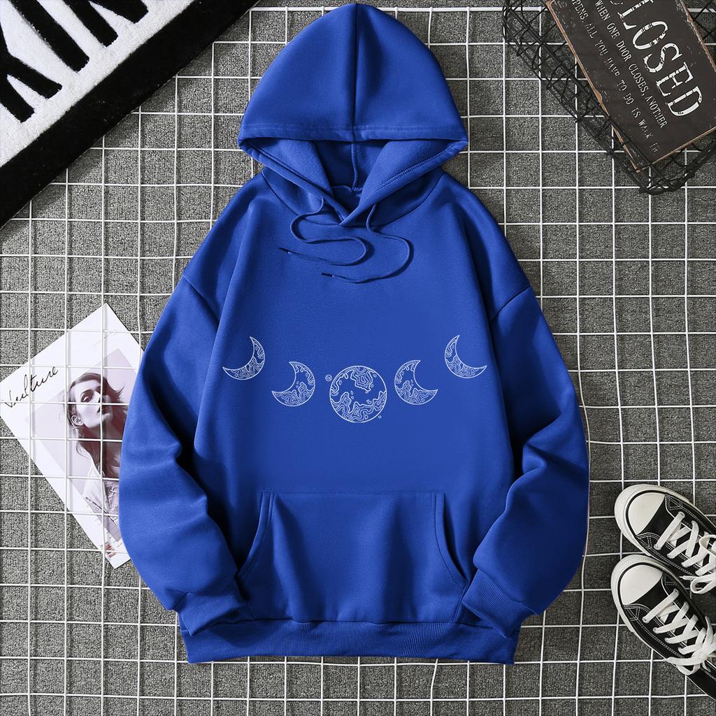 Hot Casual Versatile Loose Hooded Moon Sweater Fleece Jacket Women's Clothing