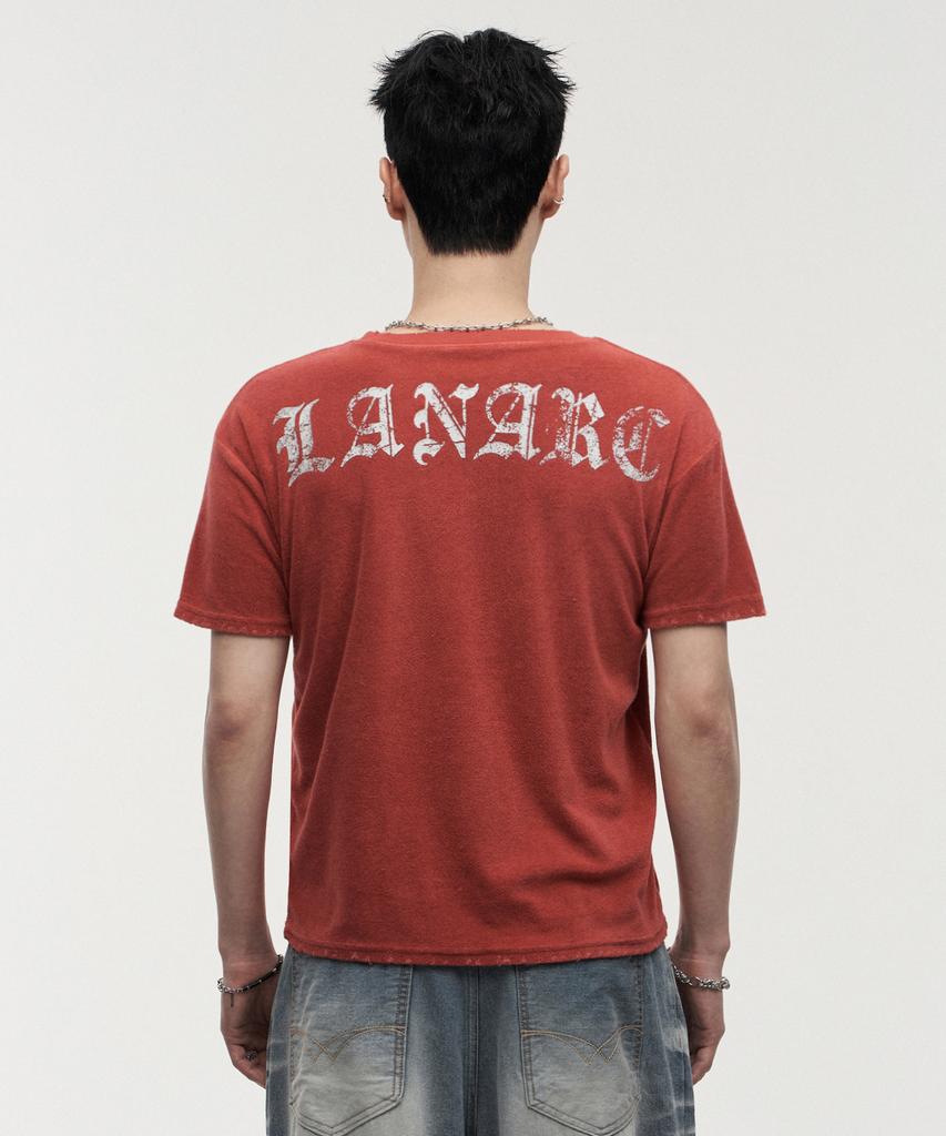 LANARCHIVE [0138] Antique Cross Wing Short Sleeve T-Shirt - Red