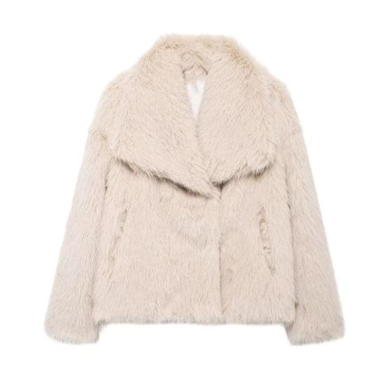 Dame Faux Fur Fuzzy Frakke Afslappet Fluffy Langærmet Revers Shaggy Jakke Vinter Pelsagtig Åben Front Kort Frakke