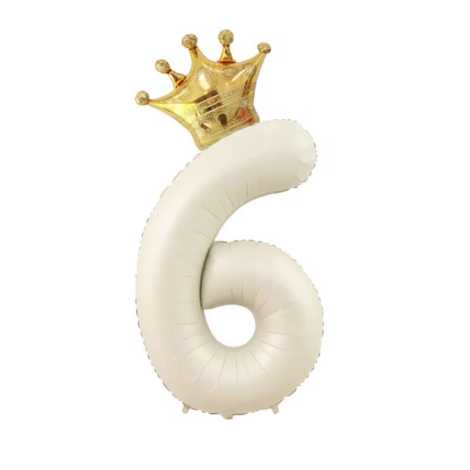 40" Cream Number Balloon with Crown - Kids' Birthday Decoration & Photo Prop