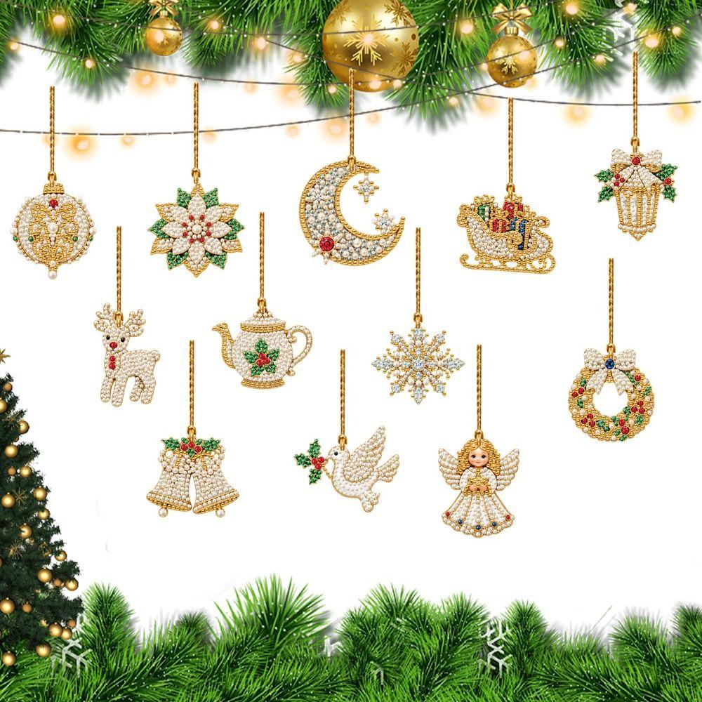 12Pcs Diamond Painting Christmas Hanging Ornaments  Home Holiday Decoration
