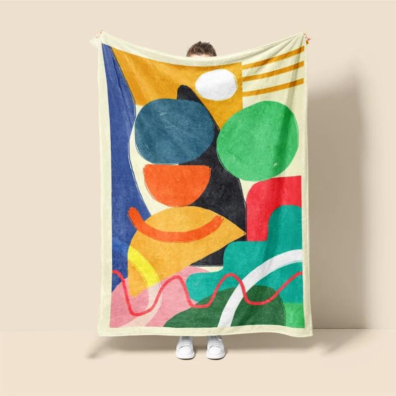 Scandinavian Ins Style Morandi Blanket Abstract Geometric Design Anti-static Dust Netroots with the Same Sofa Cover Blanket