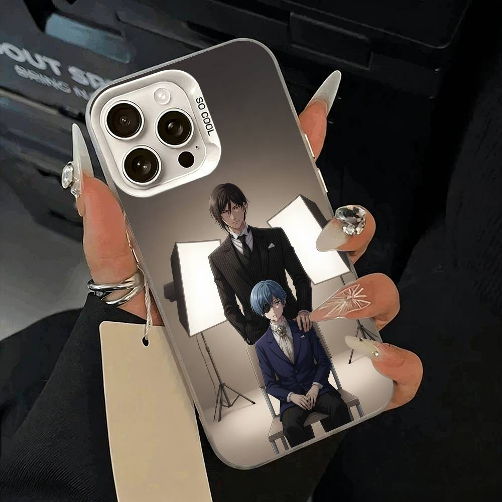 Classic anime-B--Black- Butler Phone Case For iPhone 11 12 13 14 15 16Pro Max Plus white Sliver  Phone Cover