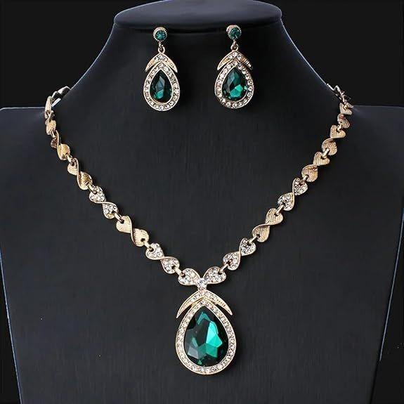 Dernier Design Élégant Ensemble de Bijoux Collier en Cristal Fantaisie pour Femmes (15221s) (vert)