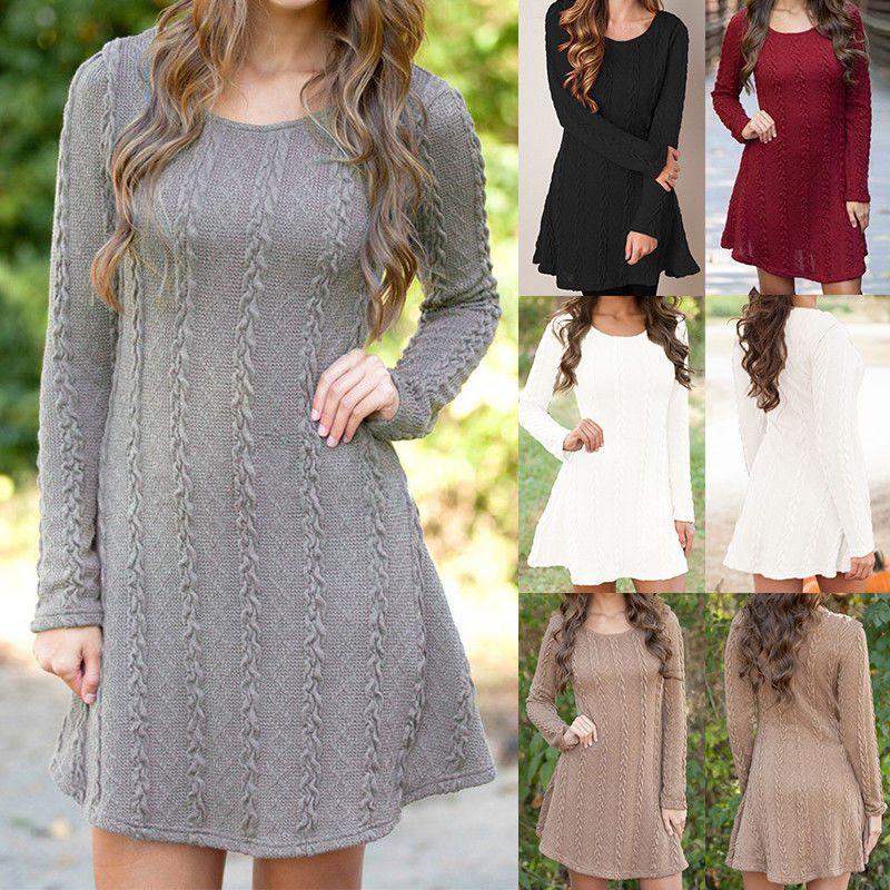 Stylish Women's Knitted Sweater Jumper Mini Dress For Cozy Winter And Autumn Wear