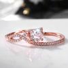 New Rose Gold Color Double Stackable Set Rings Women Chic Accessories Full Zirconia Female Party Jewelry Aesthetic 2Pcs Rings