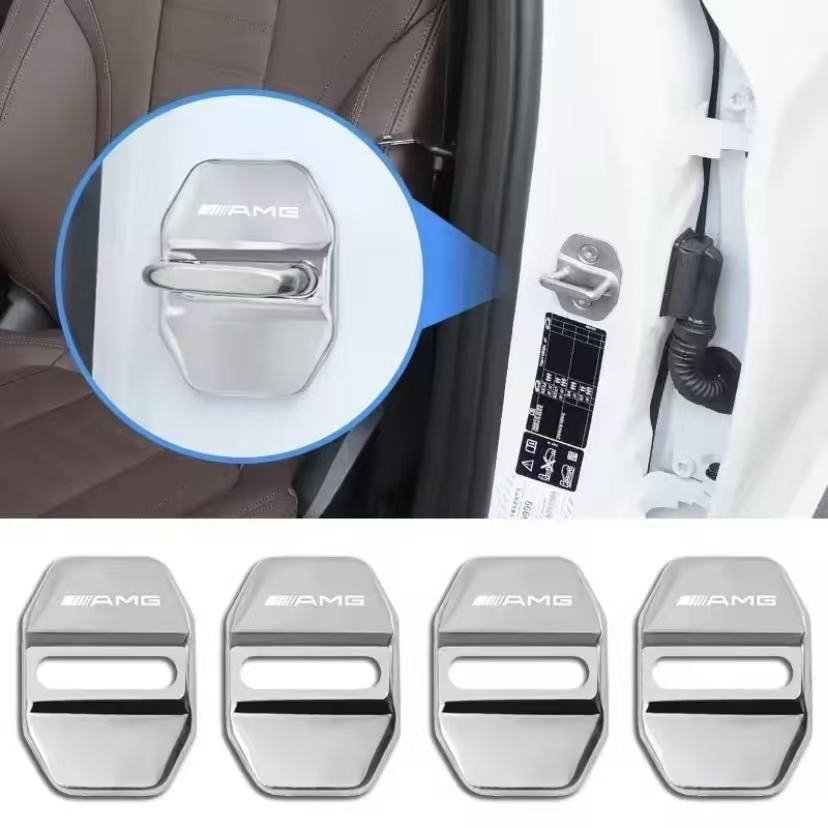 4Pcs Metal Car Door Lock Cover Protective Buckle Cover Sticker For Mercedes Benz AMG W203 W206 W220 W205 W211 W212 W201 W168 KA6