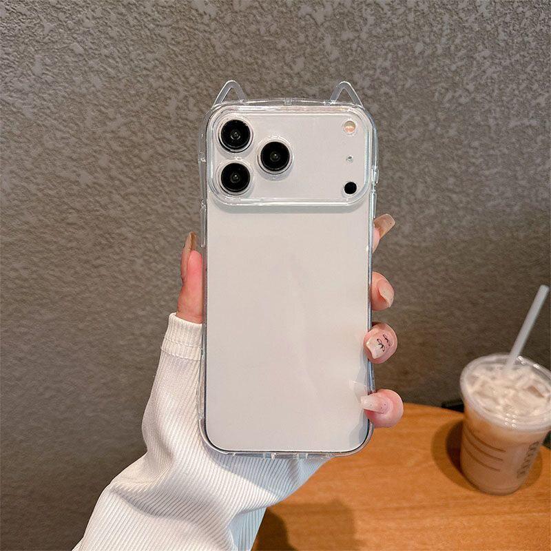 Transparent Cat Ear Phone Case for iPhone 17, 16 Pro Max, 15 Pro, 14/13