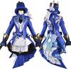 Genshin Impact Focalors Cosplay Kostým Fontaine Bůh Spravedlnosti Modrá Uniforma Outfit Vize Klobouk Hydro Hra Dívky Ženy Role Play