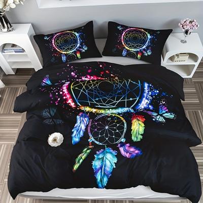 3pcs Black Bedding Set Dreamcatcher 3D Print Cozy Duvet Cover Set King Queen Twin Single Size Birthday Gift Adult Bedroom Decor