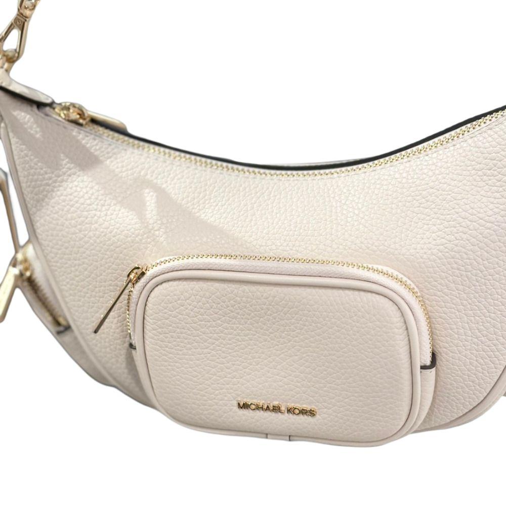Michael Kors Merritt Logo Zip Closure Adjustable Shoulder Strap Leather Handbag Small Women Handbags White 35R6G0WC1L-2171