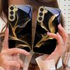Floating Golden Ribbon For Samsung Galaxy S20 FE S21 S22 S23 Plus S24 Ultra 25Ultra S21+ S9+ S22Plus Golden Glass Phone Case