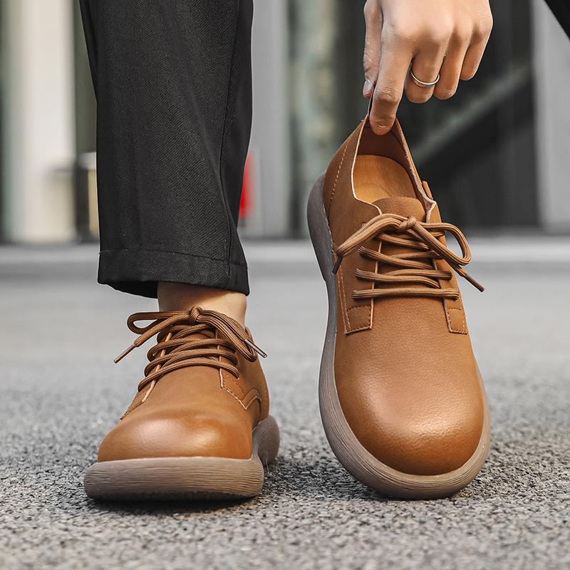 Fashion Men's Leather Casual Shoes Breathable Lace-Up Flats for Men Soft Lightweight Walking Shoes Comfortable Business Dress Sneakers